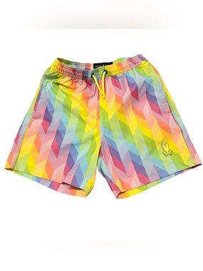 Psycho Bunny Rainbow Chevron Geometric Swim Trunks boys size S